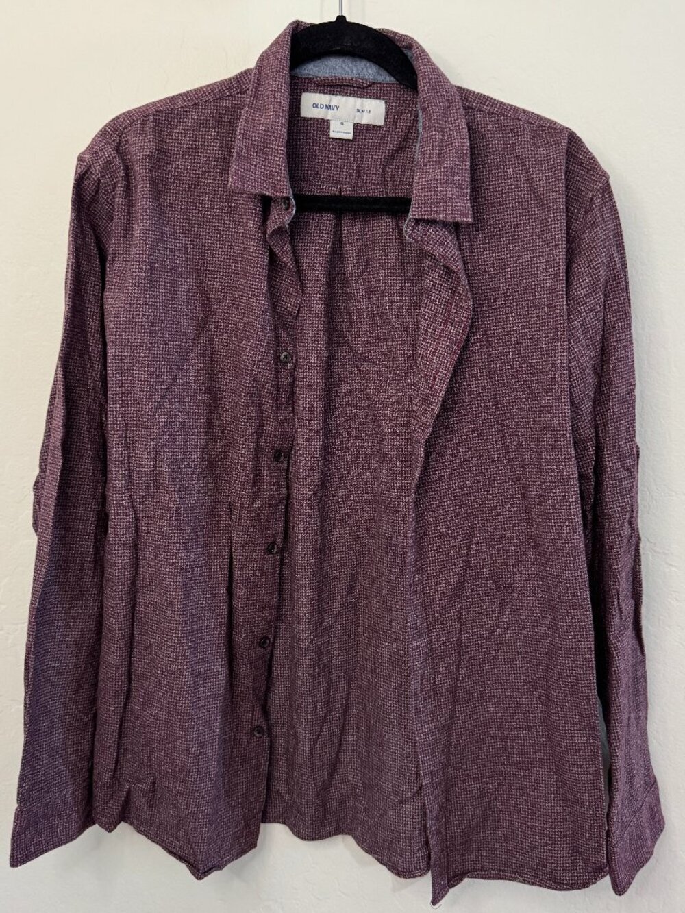 Old Navy Slim Fit Burgundy Textured Long Sleeve Button Down Shirt | Size XL